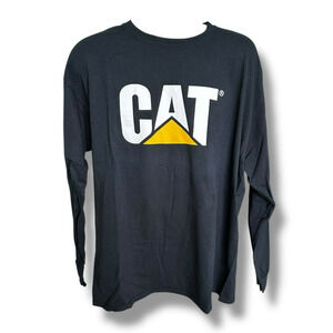 CAT Caterpillar Heavy Equipment Long Sleeve Black Logo Graphic T-shirt Size XL